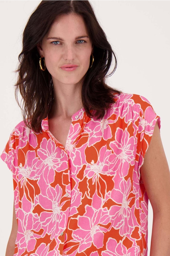 BLOUSE MET BLOEMEN PRINT 0304 166 7191 FEL ROZE/ORANJE